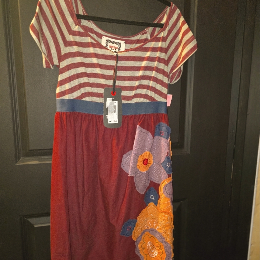 *SOLD* Striped Deep Red and Orange Kids or Adult Dress*SOLD*